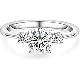 KRKC&CO Moissanite Rings for Women, 1.0 CT 3 Stones Lab Created Engagement Rings, D Color VVS1 Clarity, White Golden Plated S925 Sterling Silver, Promise