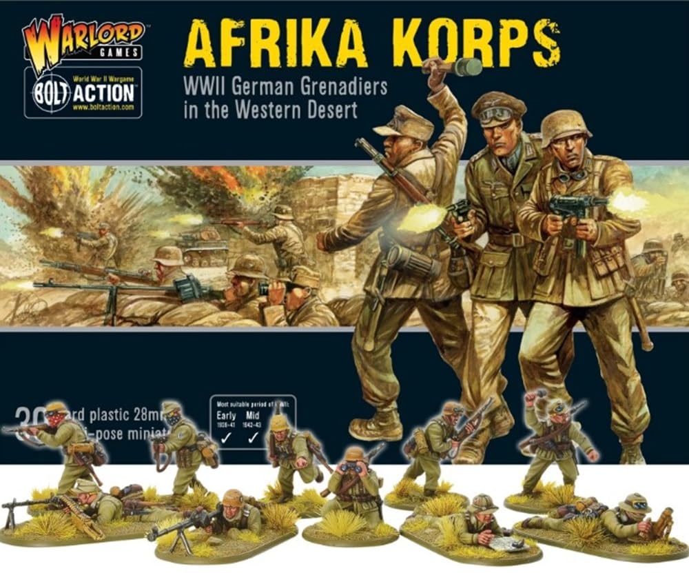 Warlord Games Afrika Korps - 28mm Scale German Army Plastic Miniatures for Bolt Action Highly Detailed World War 2 Miniatures