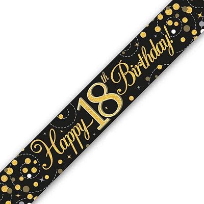 OakTree 9ft Banner Sparkling Fizz 18th Birthday Black Gold Holographic