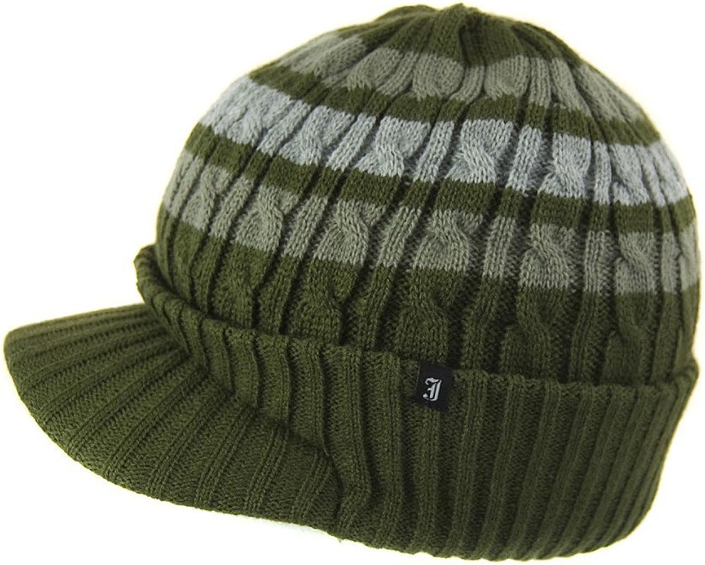 Village Hats Jaxon & James Striped Peaked Beanie Hat Olive 1Size
