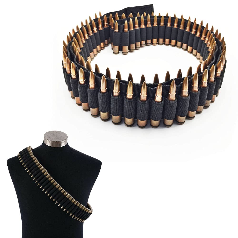 Dovodo Tactical 100 Rounds 56" Rifle Pistol Bullet Cartridge Bandolier Ammo Belt Shell Holder Hunting Shooting for .357 7.62x39mm .38 .410 30-30 .270 9mm 556mm