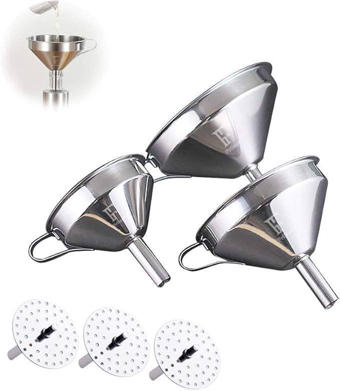 FrSara Funnels for Filling Bottles, Stainless Steel Funnel Set Uses 201 Stainless
