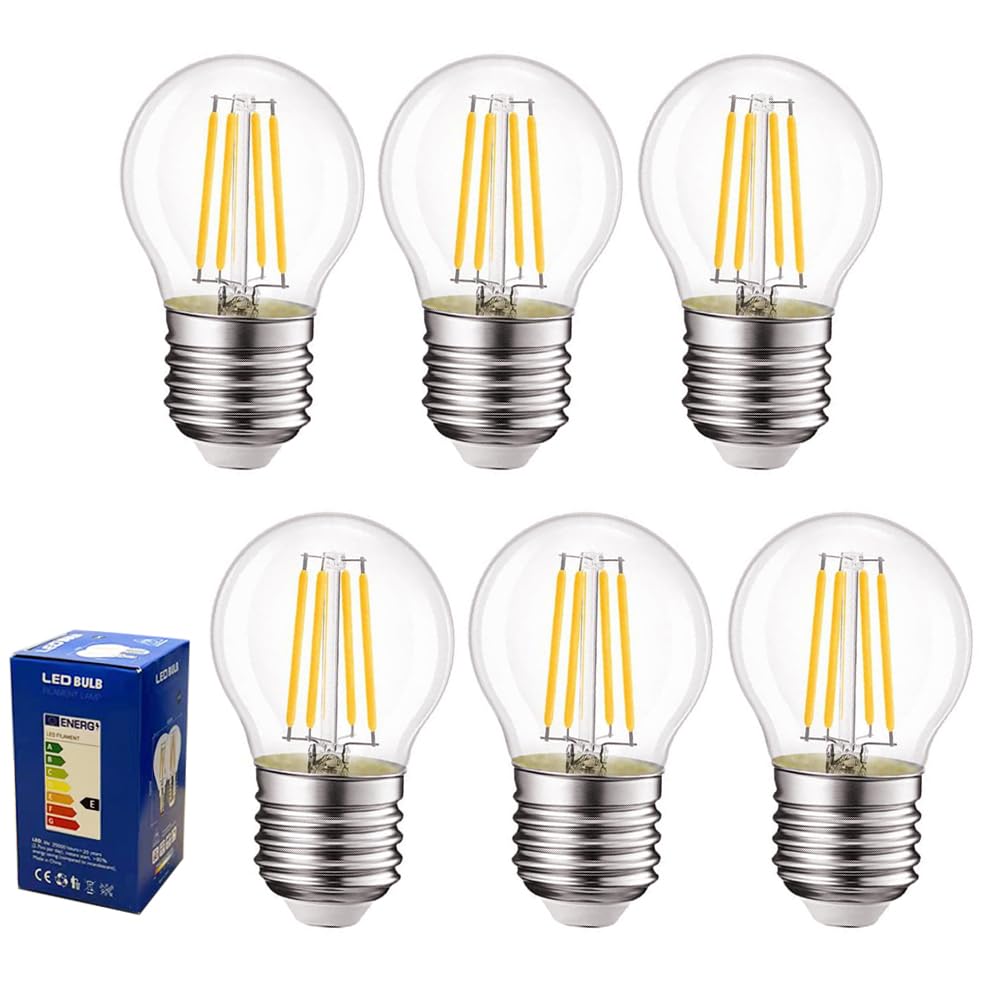 Golopatop E27 LED Filament Screw Bulbs, 4W Energy Saving Warm White 2700K Vintage G45 Golf Ball LED Light Bulbs Clear Glass E27 Large Edison Screw Bulbs, 40W Equivalent, Non Dimmable, 6Pack — image 1