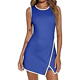 Fisoew Women's Workout Tennis Dress with Built-in Bra & Shorts Pockets Sleeveless Crewneck Golf Athletic Mini Dresses