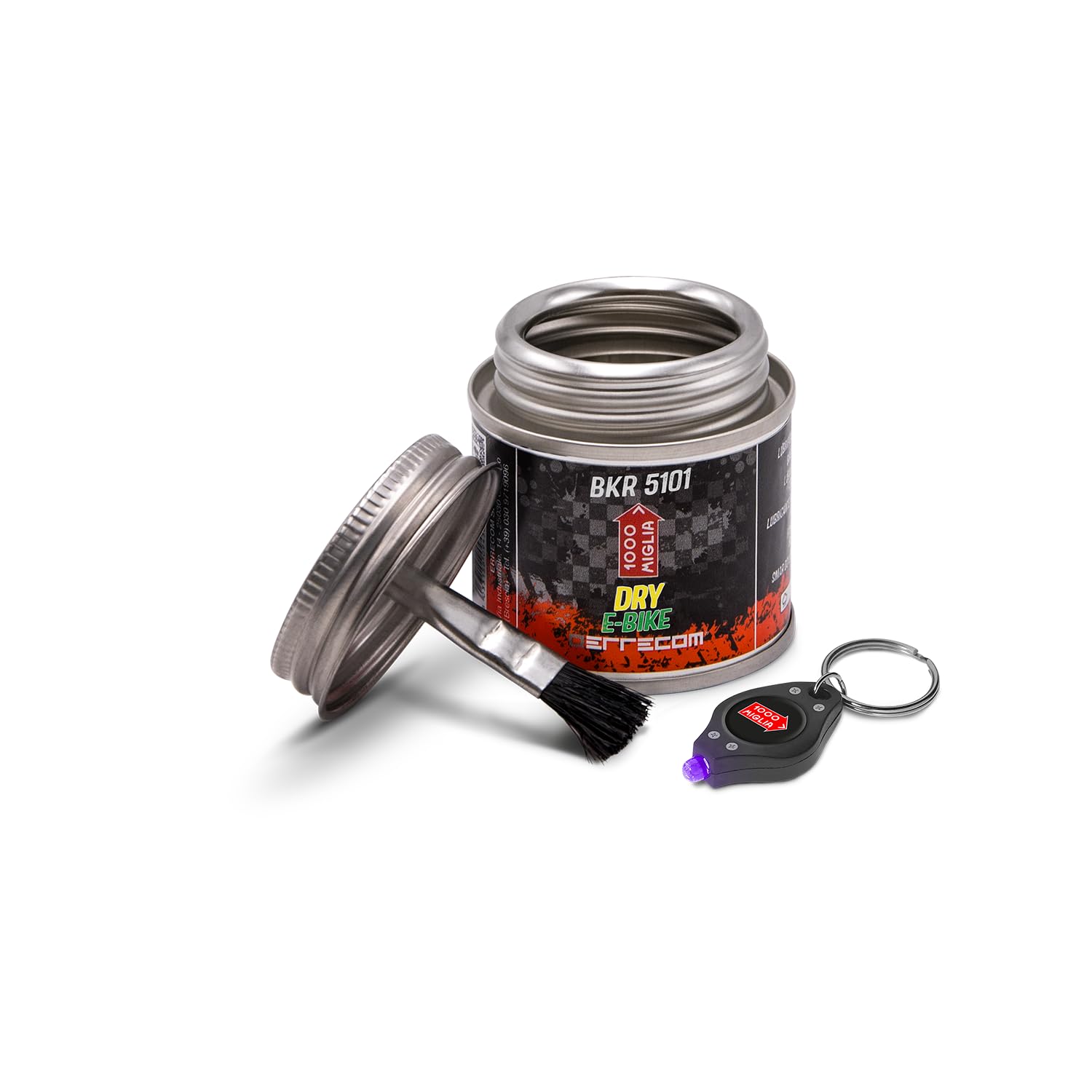 Errecom 1000 Miglia BKR 5101 E-BIKE DRY Lube Bike Chain for Electric Bikes - 60 ml, Dry and Dusty Weather Conditions, fluorescent and scented formula, All-In-One Can, Brush included