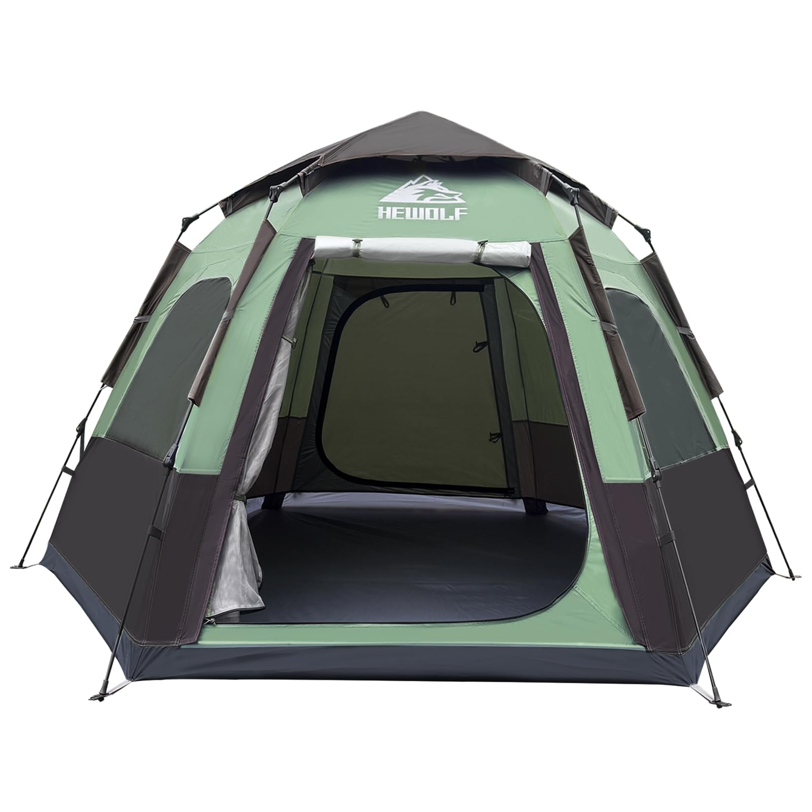 Photo 1 of Hewolf 2/3/4 Person Camping Tent - Instant Pop Up Waterproof 2 Doors Tent with Easy Setup | 3-Season Hexagonal Dome Design for Family, Hiking & Traveling (Green-1)