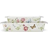 Lenox Butterfly Meadow Rectangular Baking Dish, 2-Piece Set | dishwasher safe, microwave safe | 13 x 9 inch, 124oz capacity | floral design | 2.75 inch, gift for women