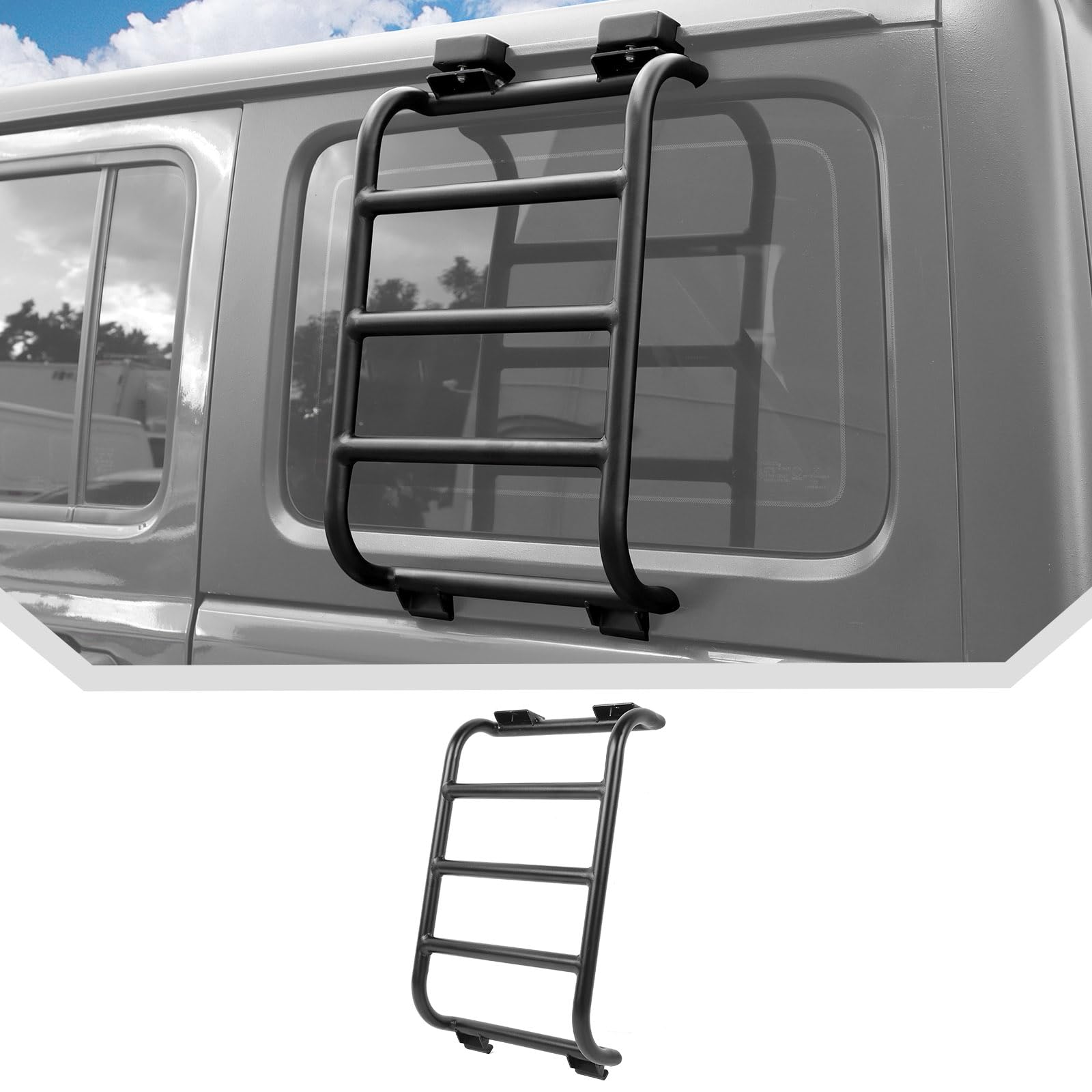 Photo 1 of ** SIMILAR IMAGE UNKNOWN MEASUREMENTS OR MODEL**Aluminium Alloy Rear Window Ladder for 2018-2023 2024 Jeep Wrangler JL JLU 2 Door / 4 Door Luggage Ladder Rack