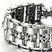 COOLSTEELANDBEYOND Heavy and Study Mens Stainless Steel Biker Skull Bracelet Silver Black Two-Tone Polished