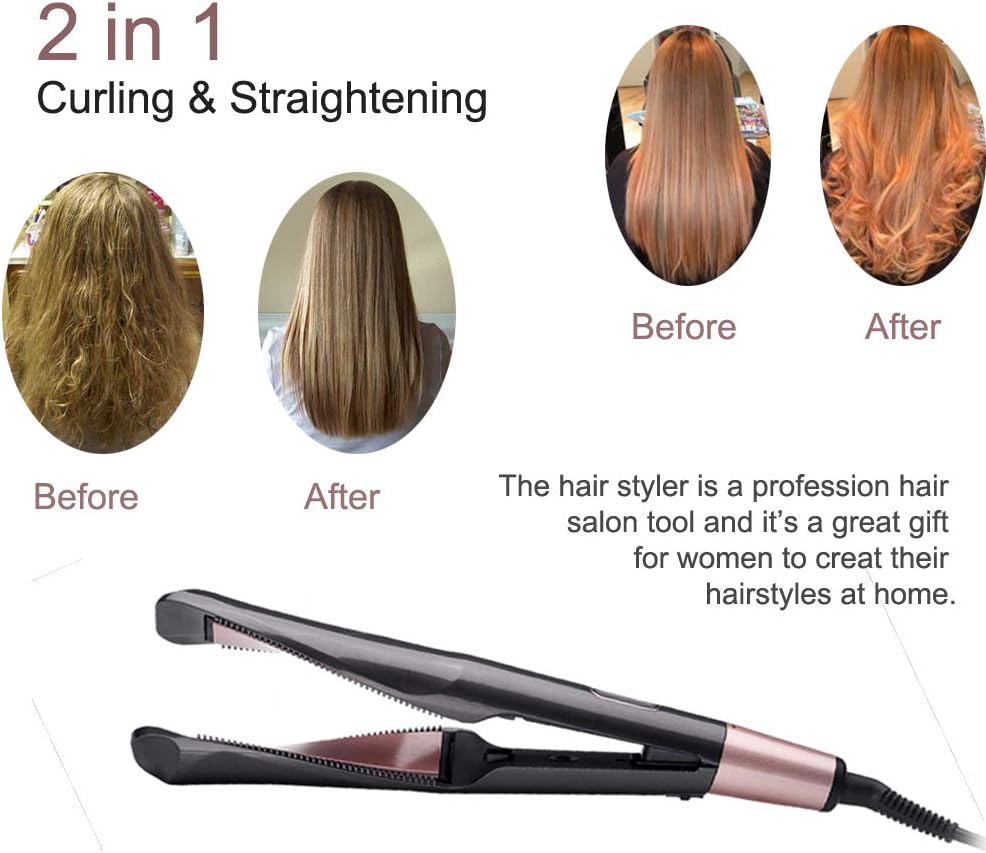 Professional Salon Hair Flat Iron Straightener & Curler 2 In 1, Travel Hair Styling Tools with Adjustable Temp, LCD Display & Auto Shut-Off: Health & Personal Care