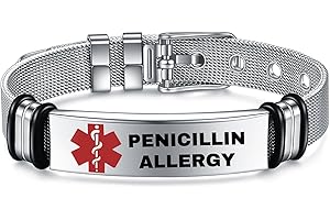 YOTHIWAD Medical Alert Bracelets for Men, Strong Durable Stainless Bracelet Medical Id Bracelets with Free Laser Engraving,Adjustable Wristband Dual-Side Engraving