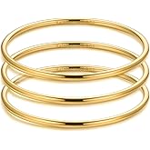 Kainier 3mm 14K Gold Plated Bracelet Stainless Steel Glossy Stackable Thin Round Bangle Bracelet for Women Solid Plain Polished Bracelet Best Gifts for Love