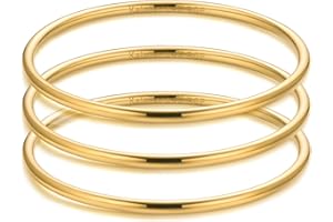 Kainier 3mm 14K Gold Plated Bracelet Stainless Steel Glossy Stackable Thin Round Bangle Bracelet for Women Solid Plain Polished Bracelet Best Gifts for Love