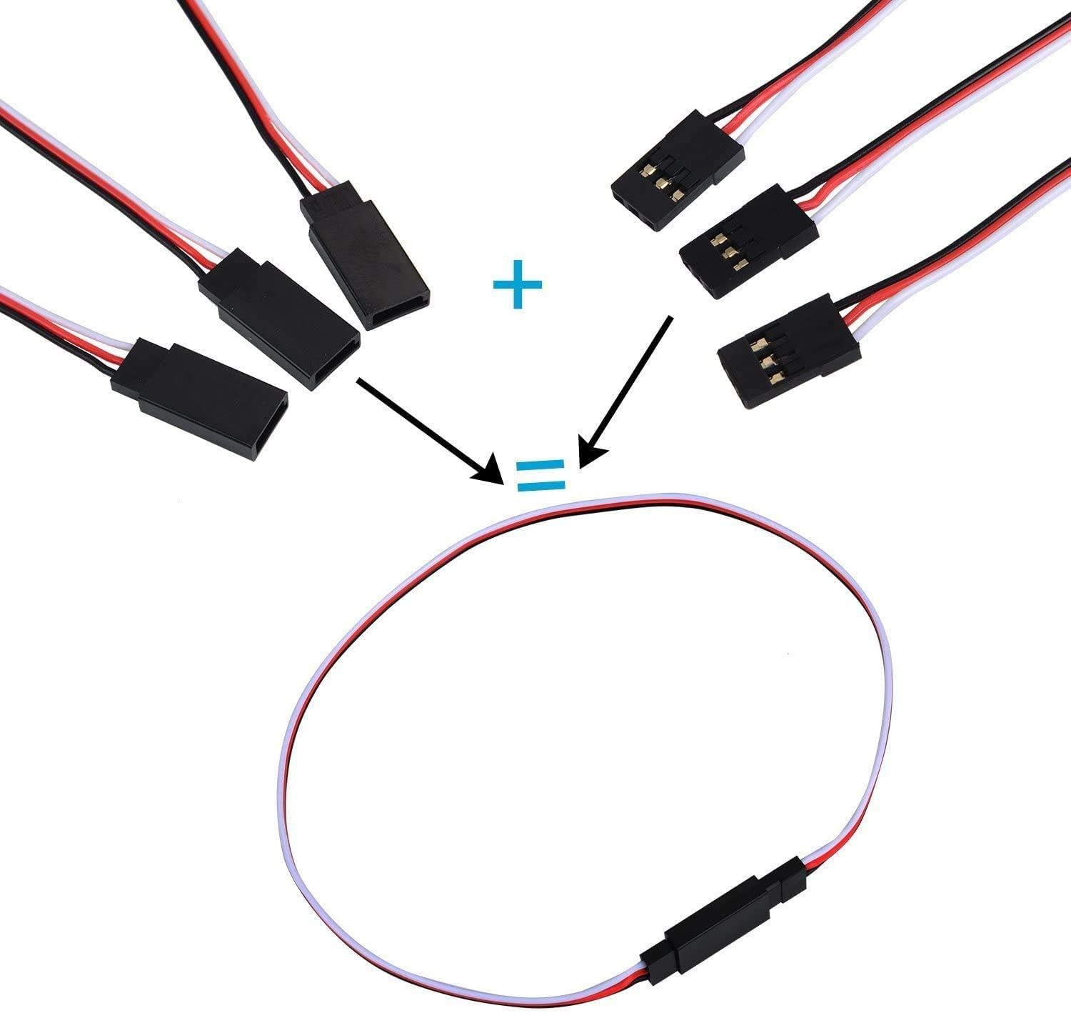 POFET 20pcs Servo Extension Cable Lead Wire 10mm 12.59inch 3 Pin Cord JR Male Head and Futaba Female Head for RC Plane - Image 4