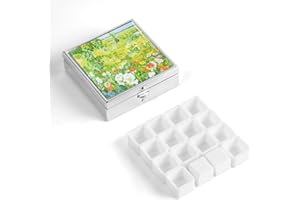 QIANSHAN Mini Portable Watercolor Palette Set,Artist Watercolor Travel Metallic Box Set with 14Pcs Small Half Pans,Empty Paint Storage Artist Paints Palette Mixing Tray.Flower Cluster