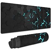 Gaming Mouse Pad, Blue Honeycomb Science Technology Extended Mouse Pad Gaming Large,Big Desk Mat with Non-Slip Base and Stitched Edge,Long Computer Keyboard Mouse Mat for Home Office Work 31.5"x11.8"