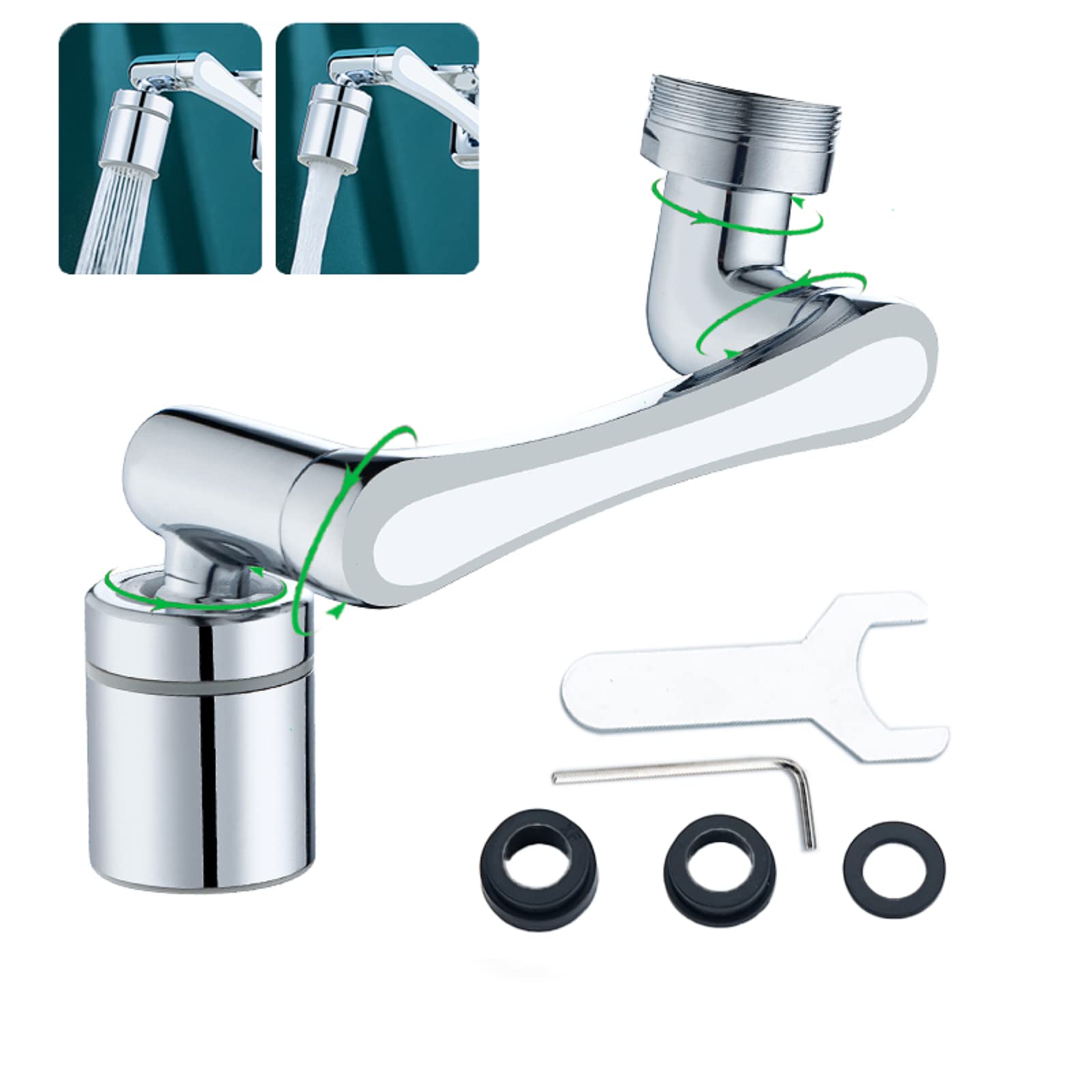 KellDis jxb-2 Extension Aerator, Multifunctional 1440 Degree Rotatable, 2 Modes Water Adjustable, Polished Brass, for Threaded Faucets M20 M22 M24, Kitchen and Bathroom