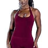 HAODIAN Women's Impact Halter Tank Tops Longline Seamless Backless Tanks Gym Workout Yoga Tops with Built in Bra