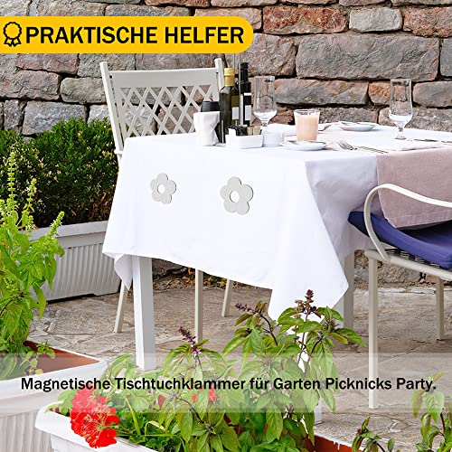 Aongray Pack of 8 Magnetic Tablecloth Weights, Extra Heavy Flower Magnetic Tablecloth Holder, Stainless Steel Table Cloth Clip for Outdoor Table Cloth Curtains (Each Approx. 57 g)