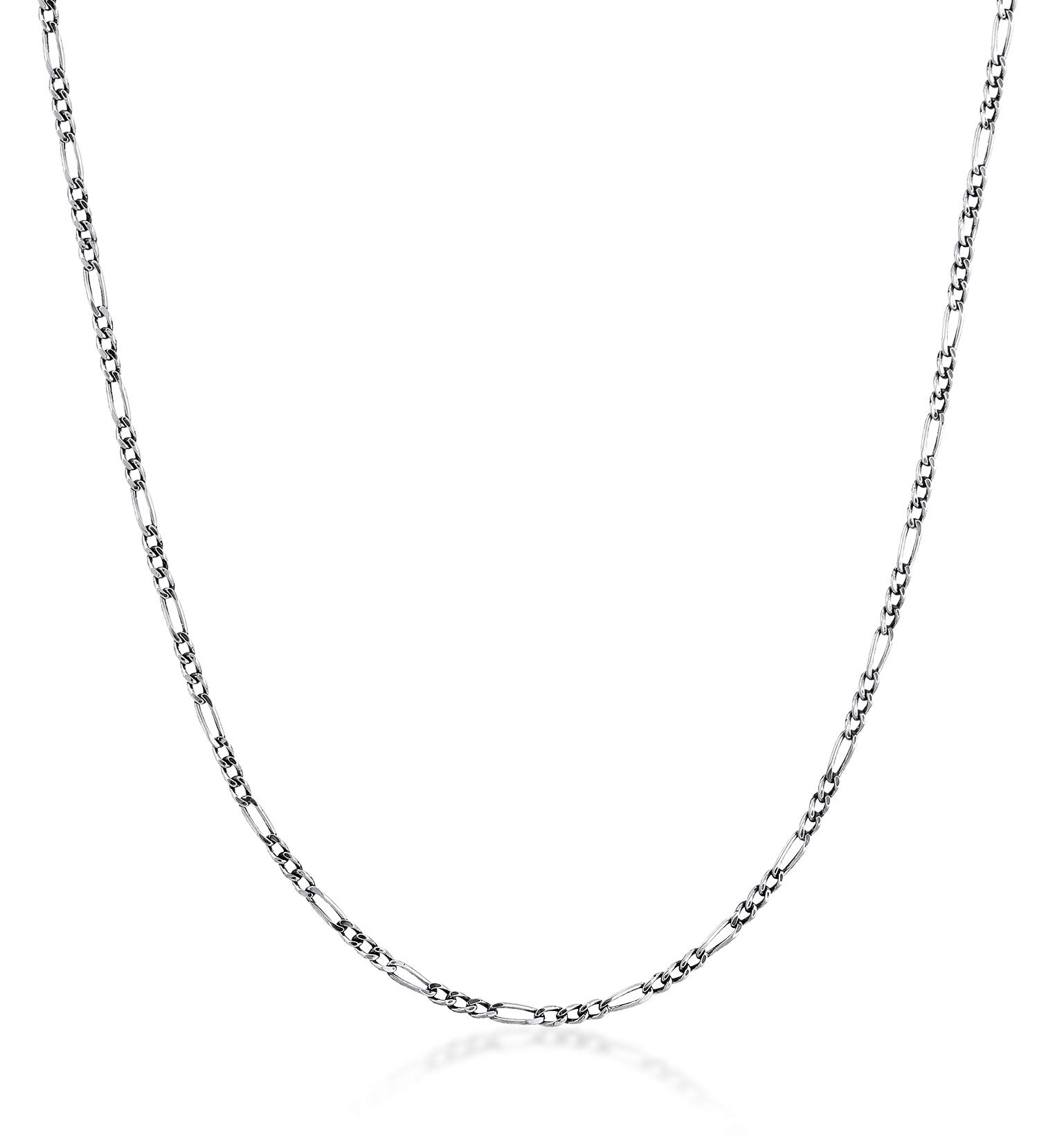 Kuzzoi 0109820219 Exclusive Men's Necklace with Figaro Links (3.5 mm) Oxidised for Pendants, Solid Chain for Man or Boyfriend, Robust Men's Necklace Made of 925 Sterling Silver, Length 50-60 silver