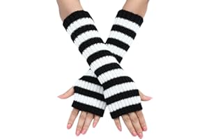 SUMLENO Y2k Striped Arm Warmers Long Fingerless Knitted Gloves Punk Gothic Alt Emo Scene Cool Winter Arm Sleeves Grunge Accessories