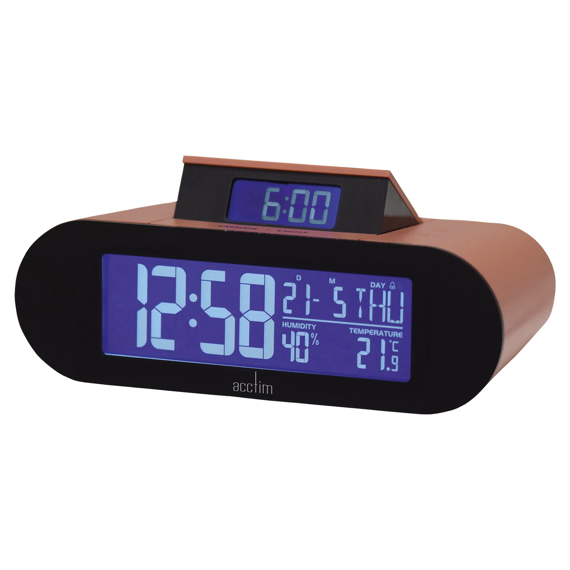 Acctim Kian Digital Alarm Clock Crescendo Alarm Date, Temperature & Humidity Display Pop Up Alarm Soft Coral