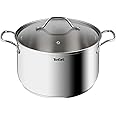 Tefal Intuition XL Large Cooking Pot Stainless Steel 26 cm/6.5 L, Induction, 5 Year Warranty, Premium 18/10 Stainless Steel, Size XL, Sturdy Handles, Glass Lid B8646304