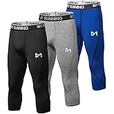 MEETYOO Men's 3/4 Compression Pants Leggings Tights, Cool Dry Sport Workout Base Layer Running Cycling (3 Pack-d, Small)
