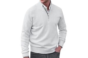 Qinnyo Sweaters for Men Fashion Pullover Men's Quarter Zip Up Casual Mock Neck Ribbed Knitted Long Sleeve Big and Tall Tops