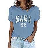 Mama Bow Shirts for Women Retro Floral Mama Letter Printed Mother's Day Shirt Graphic Tshirt Mom Casual Tee