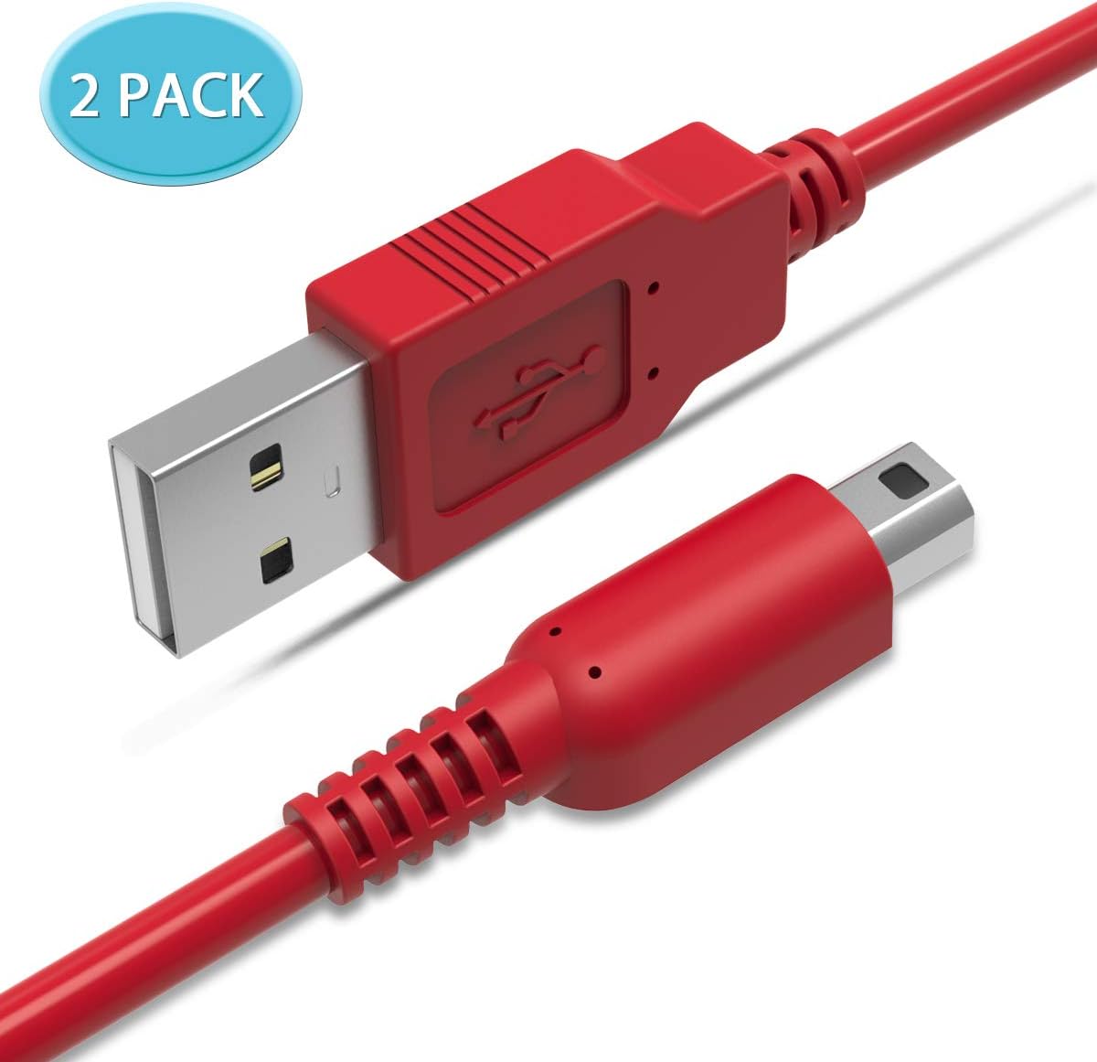 2DS Charger Cable 1.5M 2 Pack, 6amLifestyle USB Power Charging Cable Lead for Nintendo New 3DS XL/New 3DS/ 3DS XL/ 3DS/ New 2DS XL/New 2DS/ 2DS XL/ 2DS/ DSi/DSi XL (Red)