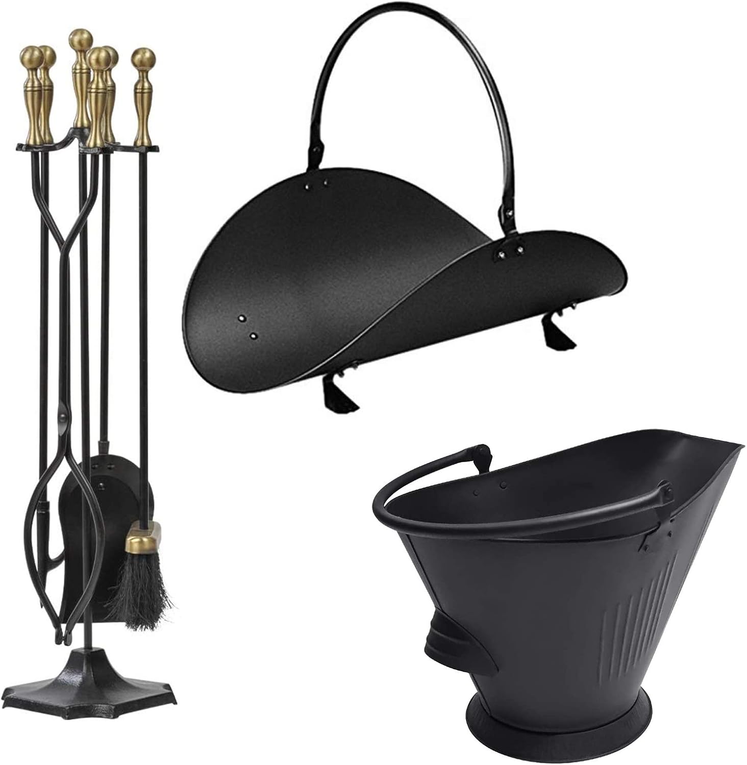 Amagabeli 5 Pieces Fireplace Tools Sets Brass Handles