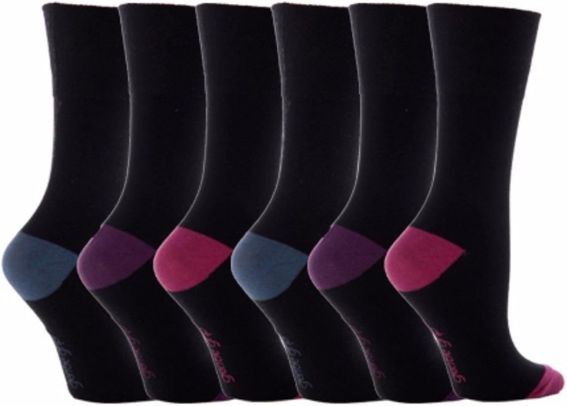6 Pairs Ladies Sock Shop Gentle Grip Contrast Heel and Toe Socks with