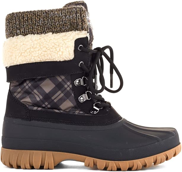 cougar creek snow boot taupe black plaid