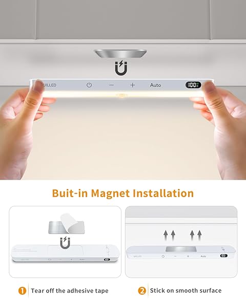WILLED 3000K CLOSET LIGHTS MOTION SENSORED, BATTERY DISPLAY, 60 LED TOUCH LIGHT BAR, MOTION SENSOR LIGHT INDOOR, UNDER CABINET LIGHTS RECHARGEABLE, STICK ON LIGHT FOR CLOSET, KITCHEN, HALLWAY, 4 PACK