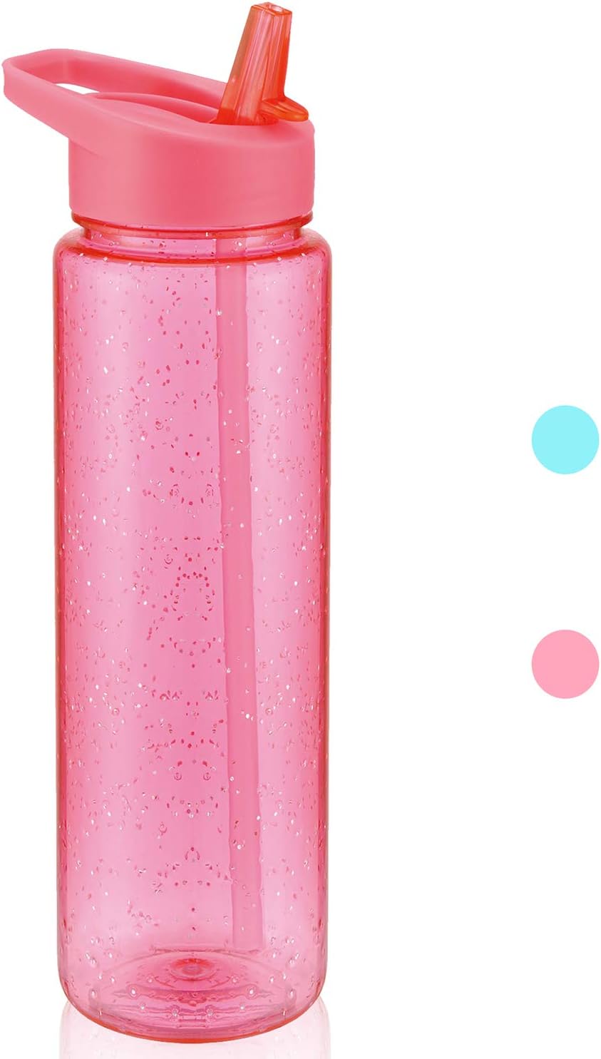 Kinaba Sport Water Bottle with Straw,Tritan Plastic BPA Free Glitter Water Bottle 25oz,Faster Flow and Safe Buckle for Biking Running Working Travel and Gym