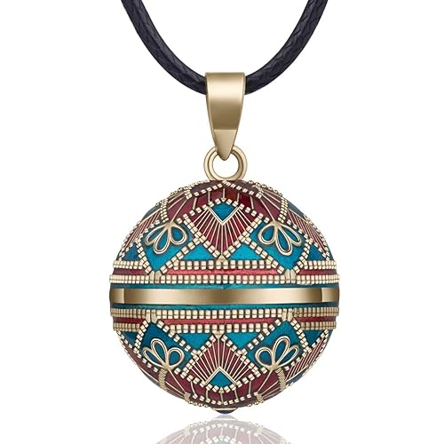 EUDORA Harmony Ball Vintage Anhänger Schmuck, Bola Klangkugel Kette Vintage Blumen Halskette Originelles Geschenk für Frauen 