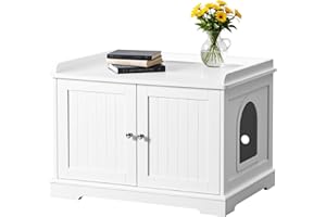 WARCAT Cat Litter Box Enclosure, Hidden Litter Box Furniture, Wooden Cat Washroom Indoor with Removable Divider, Cat House Cabinet (White)