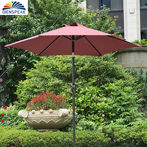 Dienspeak Updated Version 7.5 ft. Round Outdoor Market Patio Umbrella with Push Button Tilt and Crank Lift (Red(w/cover)) - Thumbnail 7