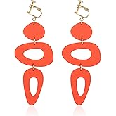 Large Dangle Clip On Earrings for Women Heart Flower Lightweight Handmade Colorful Genuine Leather Vintage 70s 80s 90s Retro Cartilage Non Pierced Ear Clips Boho Mother Valentine's Day Christmas Gift