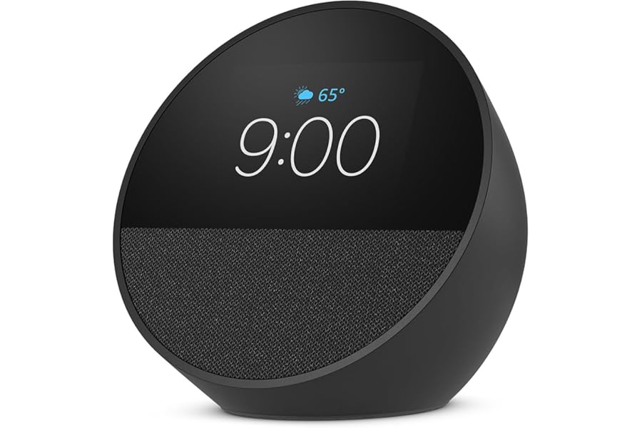 Amazon Echo Spot (newest model), Great for nightstands, offices and kitchens, Smart alarm clock with Alexa+ Early Access, Bla
