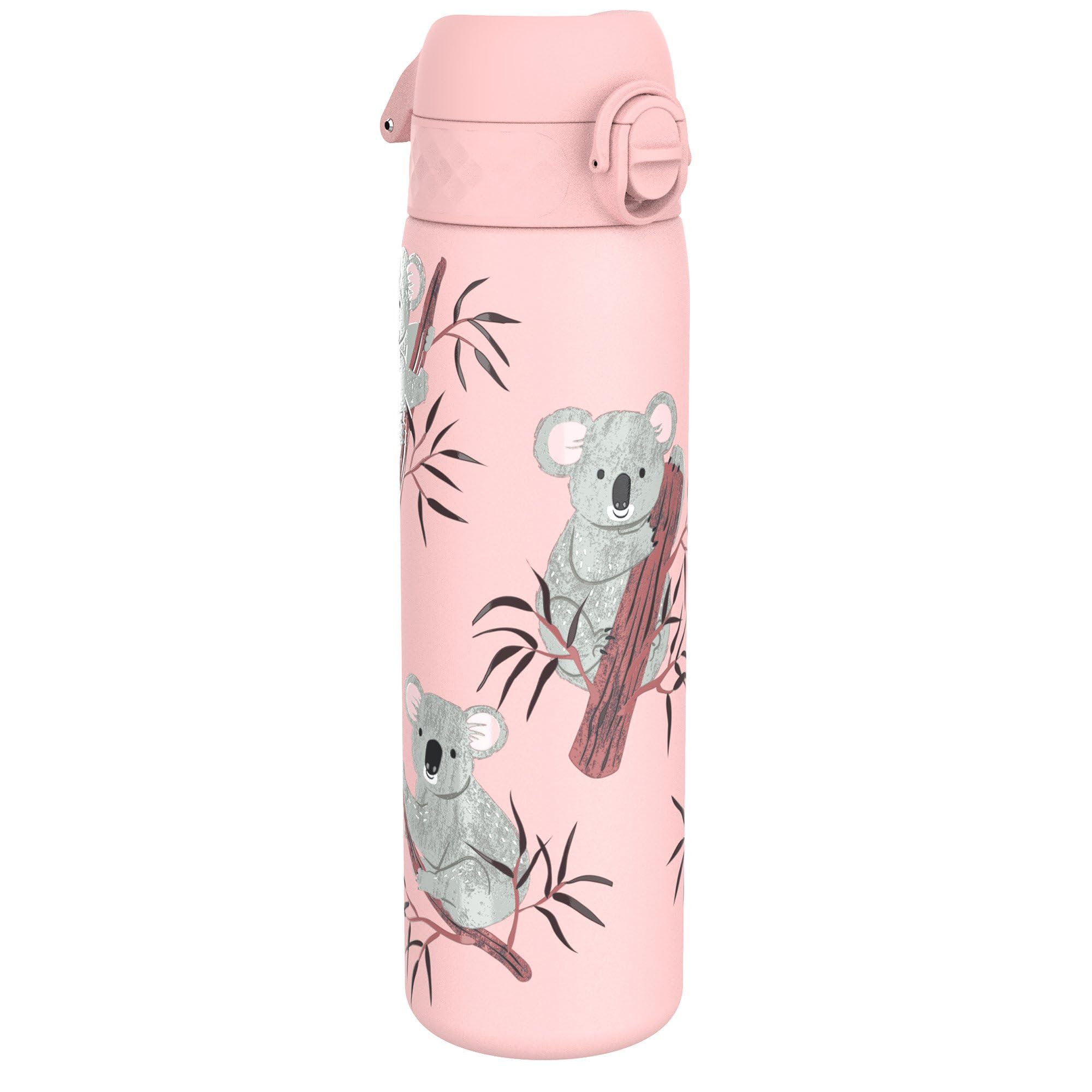Ion8 Water Bottle (500ml) Slim Leak Proof & BPA Free Thermal Drinking Bottle, Triple Lock Lid to Prevent Spills & Hide Away Handle, Made with Vacuum Insulated ThemoShield Stainless Steel, Koala