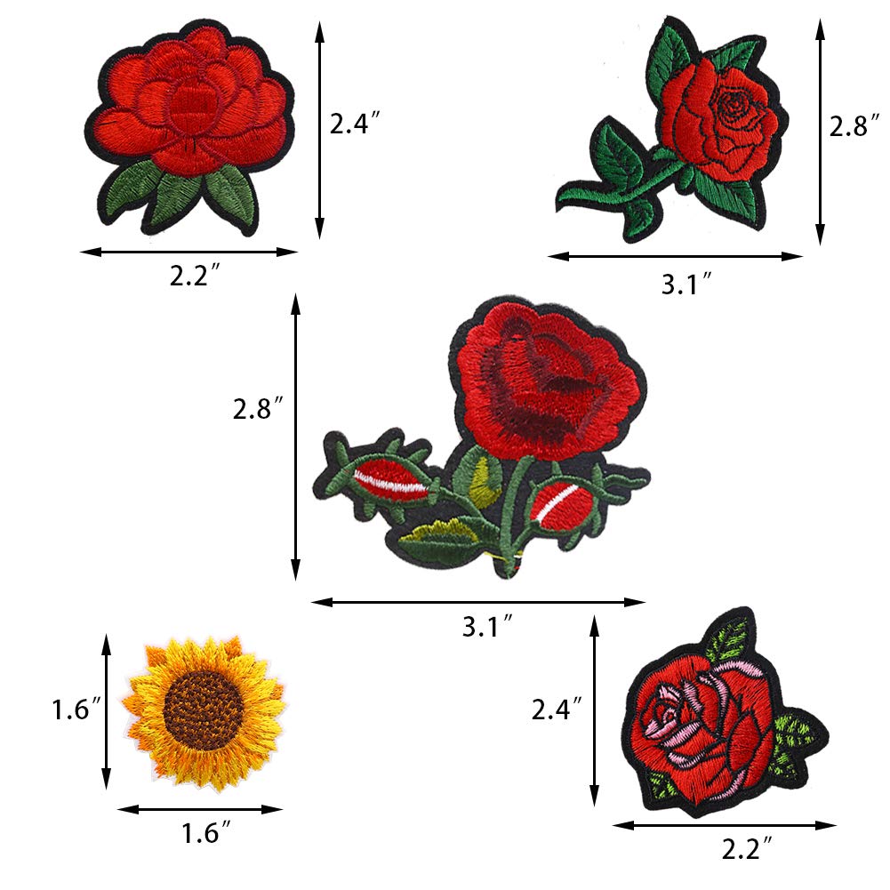 14PCS Flower Iron-on Patches, Embroidered Flower Rose Sew on Patch Applique Clothes Jackets Jeans Dress Hat DIY Accessory
