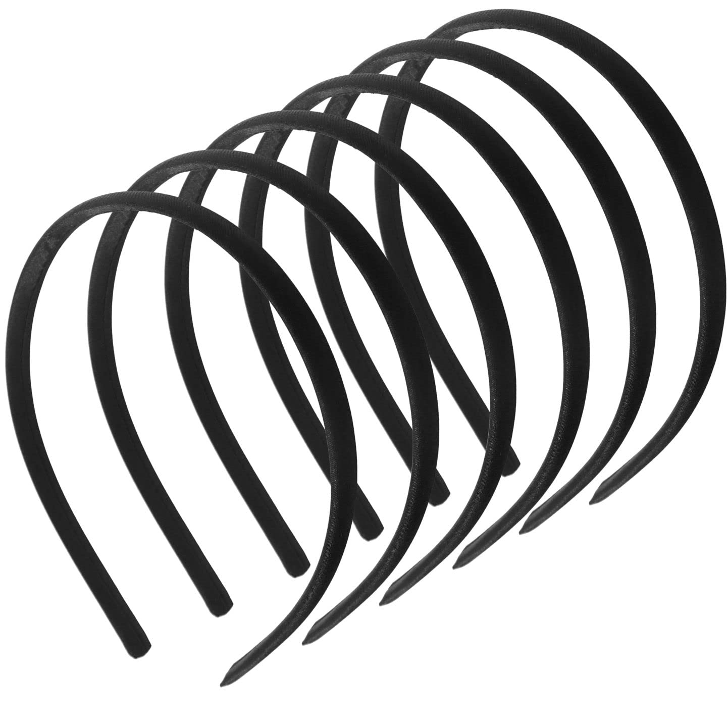 Topkids Accessories 6x Thin Satin Hair Head Bands Headbands Alice Bands Hairbands Girls Women School Colourful Wedding Holiday Festival Bridal Adult 1cm 0.4" (Black)