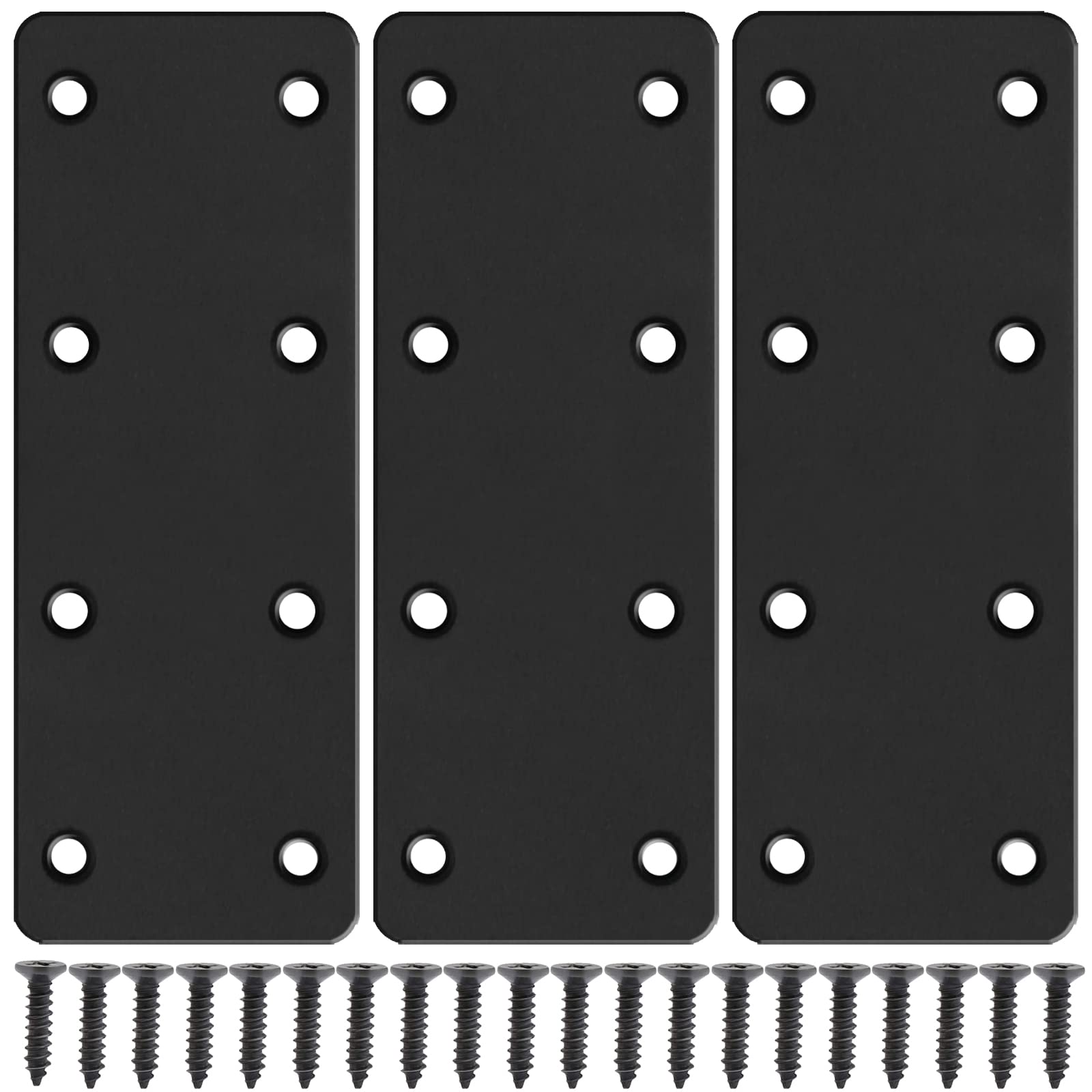Black Flat Straight Brace Brackets, Mending Flat Plate Bracket, Stainless Steel Fixing Mending Plates for Repair Fixing Mending Joining Furniture, Black 3 Pcs