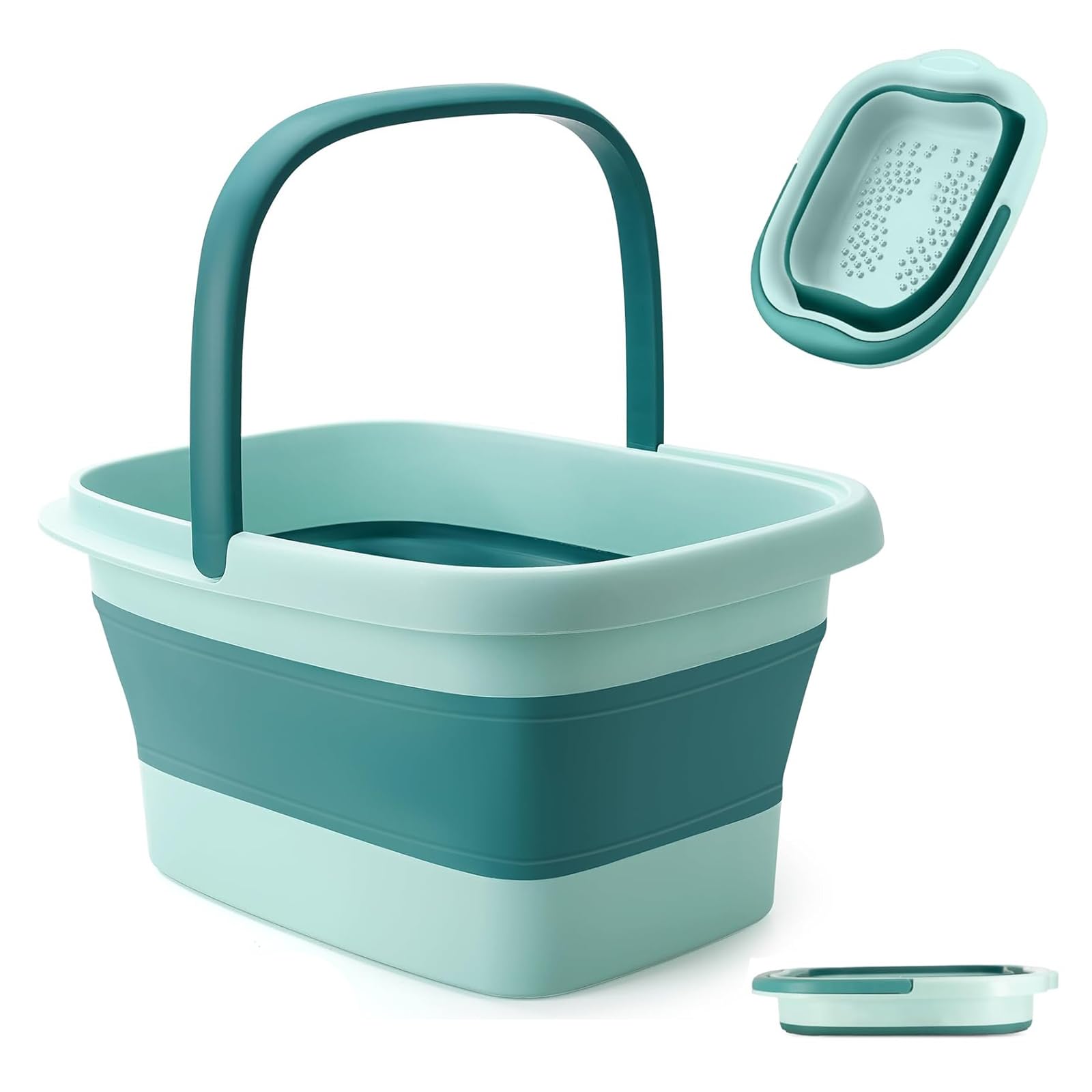 Collapsible Foot Bath Basin for Soaking Feet, Foot Soak Tub, Plastic Foot Bucket with Handles and Massage Acupoint for Pain Relief,Pedicure,Home Spa Treatment (Green)