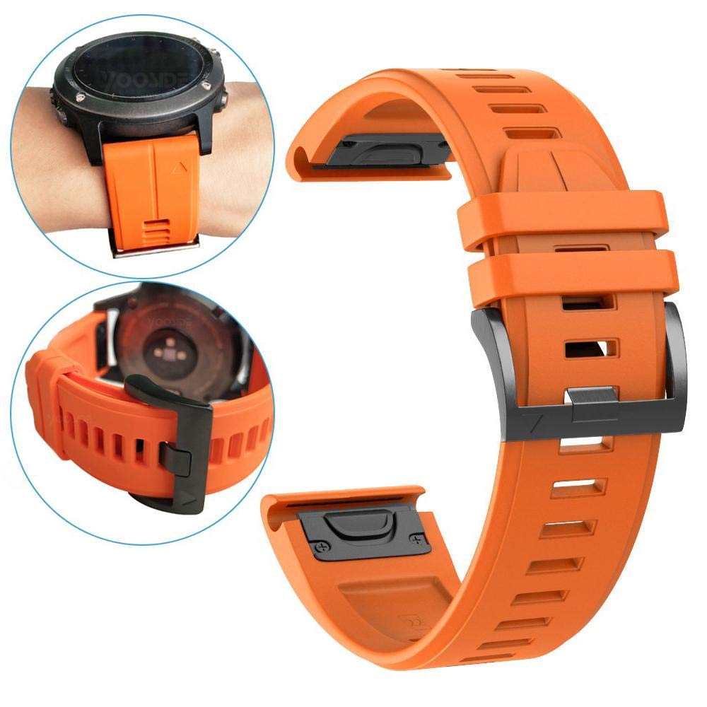 YOOSIDE for Garmin Fenix 5 / 6 / Instinct 2 Solar Watch Strap, 22mm Quick Fit Silicone Sport Waterproof Wrist Band for Garmin Fenix 7, Epix 2, Forerunner 935/945, Approach S60/S62 (Orange)