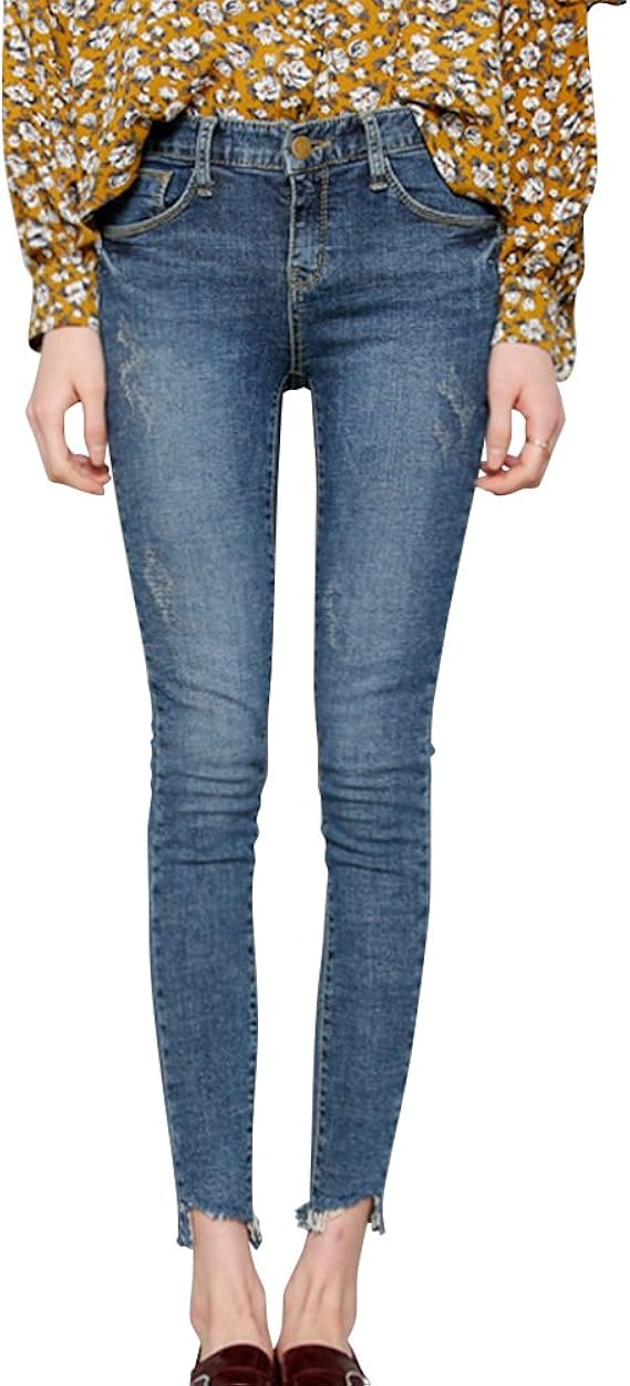 Amazon ノーブランド品 スキニー スキニーパンツ デニムパンツ レディース デニム パンツ 切りっぱなし 切りっぱなしデニム カットオフ カジュアル ボトムス ジーンズ 通販