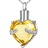 XIUDA Crystal Urn Necklace for Human Ashes Heart Birthstone Memorial Cremation Jewelry Ash Necklace for Women