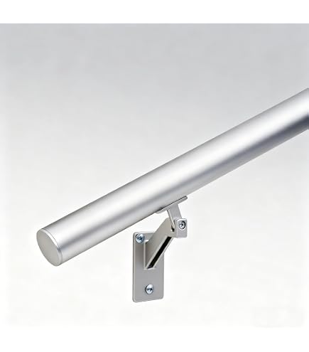 5-Foot Aluminum Handrail Kit – 1.97″ Diameter Anodized Silver Outdoor Stair Railing With Brackets & End Covers